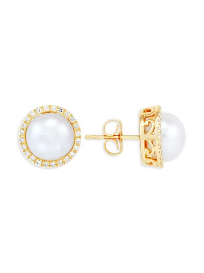 Saks Fifth Avenue Women's 14k Yellow Gold, 8-8.5mm Freshwater Pearl & 0.14 Tcw Diamond Stud Earrings