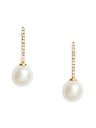 Saks Fifth Avenue Women's 14k Yellow Gold, 9mm Pearl & Diamond Drop Earrings