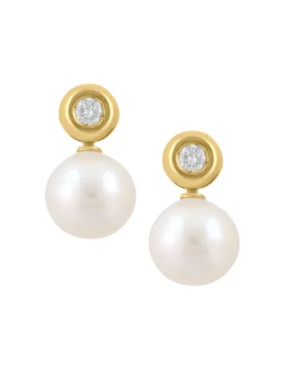 Saks Fifth Avenue Women's 14k Yellow Gold, Akoya Pearl & 0.14 Tcw Diamond Drop Earrings