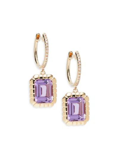 Saks Fifth Avenue Women's 14k Yellow Gold, Amethyst & Diamond Huggie Earrings