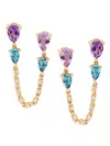 Saks Fifth Avenue Women's 14k Yellow Gold, Amethyst, Blue Topaz & Diamond Chain Double Piercing Earrings In Amethyst