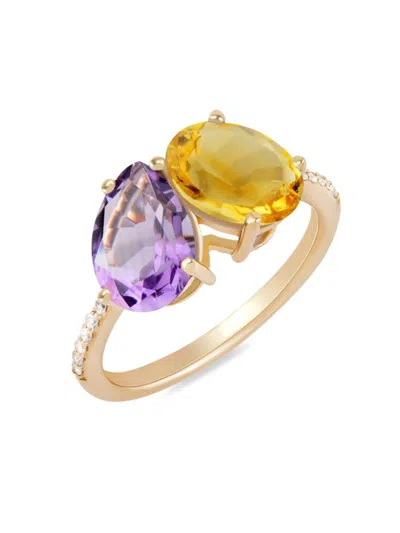 Saks Fifth Avenue Women's 14k Yellow Gold, Amethyst, Citrine & Diamond Ring