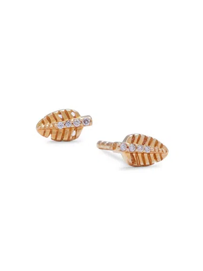 Saks Fifth Avenue Women's 14k Yellow Gold & 0.01 Tcw Diamond Leaf Stud Earrings
