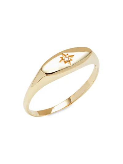 Saks Fifth Avenue Women's 14k Yellow Gold & 0.01 Tcw Diamond Signet Ring