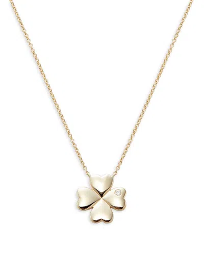 Saks Fifth Avenue Women's 14k Yellow Gold & 0.014 Tcw Fluted Diamond Clover Necklace/15''-18"