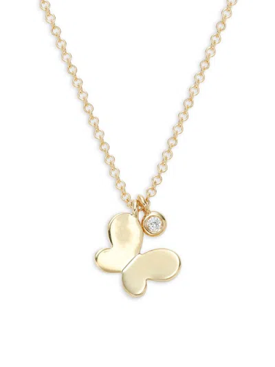 Saks Fifth Avenue Women's 14k Yellow Gold & 0.02 Tcw Diamond Butterfly Pendant Necklace/18"