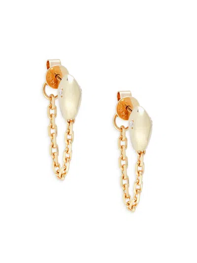 Saks Fifth Avenue Women's 14k Yellow Gold & 0.029 Tcw Diamond Snake Front Back Chain Drop Earrings