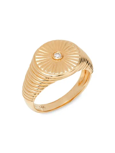 Saks Fifth Avenue Women's 14k Yellow Gold & 0.03 Tcw Diamond Fluted Signet Ring