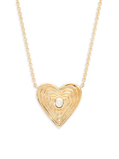 Saks Fifth Avenue Women's 14k Yellow Gold & 0.032 Tcw Diamond Fluted Heart Pendant Necklace