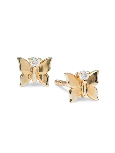 Saks Fifth Avenue Women's 14k Yellow Gold & 0.036 Tcw Diamond Butterfly Stud Earrings