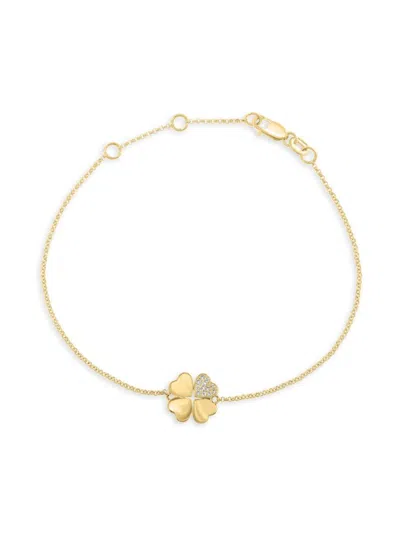Saks Fifth Avenue Women's 14k Yellow Gold & 0.04 Tcw Diamond Clover Pendant Bracelet