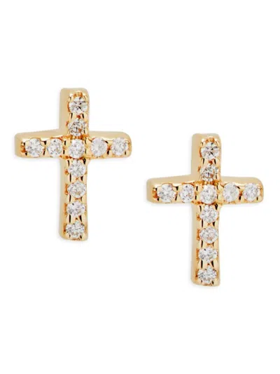 Saks Fifth Avenue Women's 14k Yellow Gold & 0.04 Tcw Diamond Cross Stud Earrings