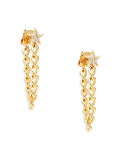 Saks Fifth Avenue Women's 14k Yellow Gold & 0.04 Tcw Diamond Star Chain Drop Earrings