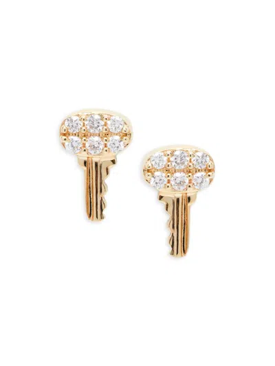 Saks Fifth Avenue Women's 14k Yellow Gold & 0.043 Tcw Diamond Key Stud Earrings
