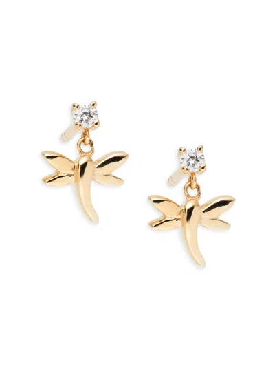 Saks Fifth Avenue Women's 14k Yellow Gold & 0.05 Tcw Diamond Dragonfly Drop Earrings