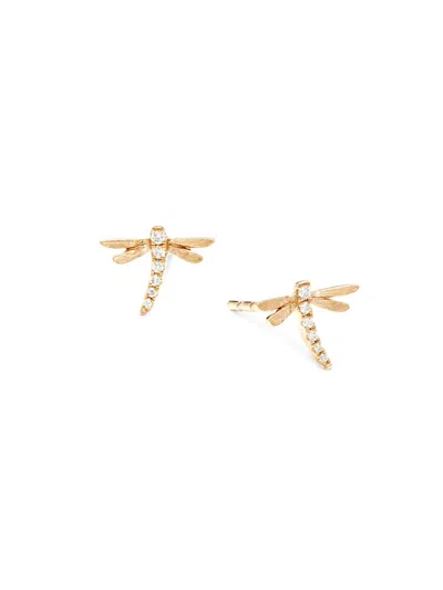 Saks Fifth Avenue Women's 14k Yellow Gold & 0.05 Tcw Diamond Dragonfly Stud Earrings