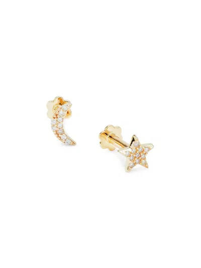 Saks Fifth Avenue Women's 14k Yellow Gold & 0.053 Tcw Diamond Mismatch Flat Back Stud Earrings