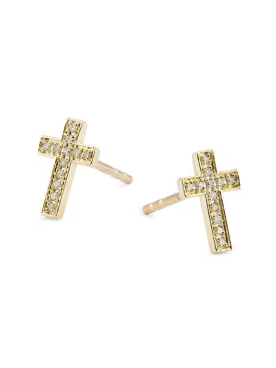 Saks Fifth Avenue Women's 14k Yellow Gold & 0.06 Tcw Diamond Cross Stud Earrings