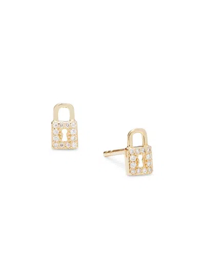 Saks Fifth Avenue Women's 14k Yellow Gold & 0.06 Tcw Diamond Lock Stud Earrings