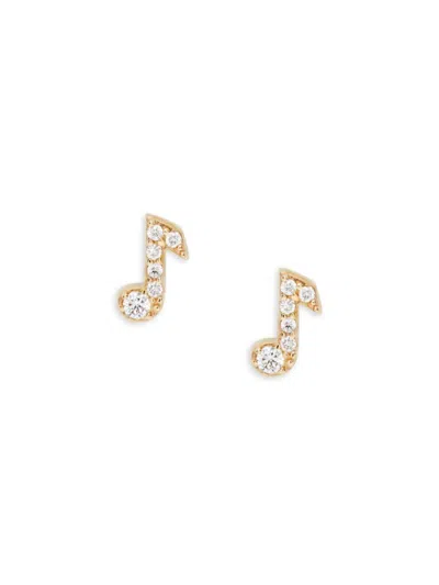Saks Fifth Avenue Women's 14k Yellow Gold & 0.06 Tcw Diamond Music Note Stud Earrings
