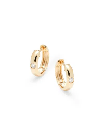 Saks Fifth Avenue Women's 14k Yellow Gold & 0.063 Tcw Diamond Studded Huggie Earrings