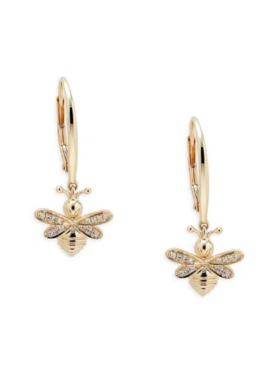 Saks Fifth Avenue Women's 14k Yellow Gold & 0.07 Tcw Diamond Bee Drop Hoop Earrings