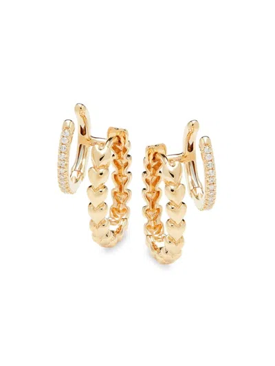 Saks Fifth Avenue Women's 14k Yellow Gold & 0.07 Tcw Diamond Double Huggie Cuff Earrings