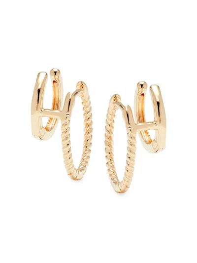 Saks Fifth Avenue Women's 14k Yellow Gold & 0.07 Tcw Diamond Double Huggie Earrings