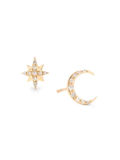 Saks Fifth Avenue Women's 14k Yellow Gold & 0.08 Tcw Diamond Moon Polaris Stud Earrings