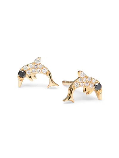 Saks Fifth Avenue Women's 14k Yellow Gold & 0.08 Tcw Two-tone Diamond Dolphin Stud Earrings