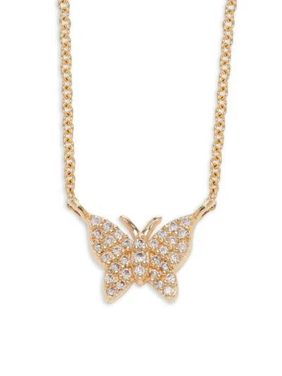 Saks Fifth Avenue Women's 14k Yellow Gold & 0.09 Tcw Diamond Butterfly Necklace/18''