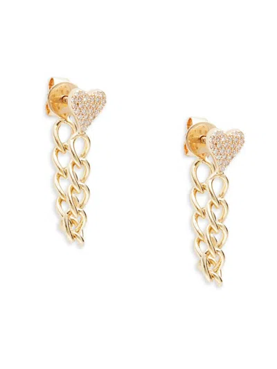 Saks Fifth Avenue Women's 14k Yellow Gold & 0.09 Tcw Diamond Heart Chain Drop Earrings