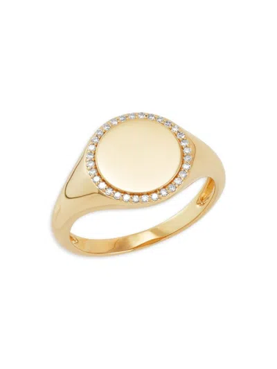 Saks Fifth Avenue Women's 14k Yellow Gold & 0.1 Tcw Diamond Halo Signet Ring