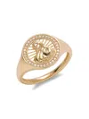SAKS FIFTH AVENUE WOMEN'S 14K YELLOW GOLD & 0.1 TCW DIAMOND RELIGIOUS SIGNET RING