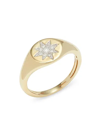 Saks Fifth Avenue Women's 14k Yellow Gold & 0.1 Tcw Diamond Starburst Signet Ring