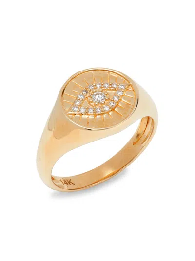 Saks Fifth Avenue Women's 14k Yellow Gold & 0.11 Tcw Diamond Evil Eye Signet Ring