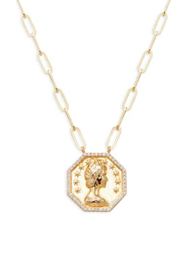 Saks Fifth Avenue Women's 14k Yellow Gold & 0.12 Tcw Diamond Halo Queen Victoria Pendant Necklace/13"-16"