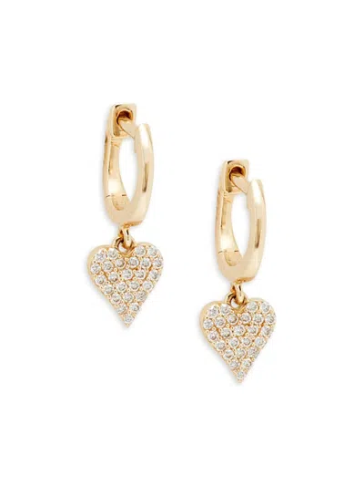 Saks Fifth Avenue Women's 14k Yellow Gold & 0.125 Tcw Diamond Heart Shaped Drop Earrings