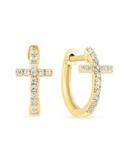 Saks Fifth Avenue Women's 14k Yellow Gold & 0.13 Tcw Diamond Cross Huggie Earrings
