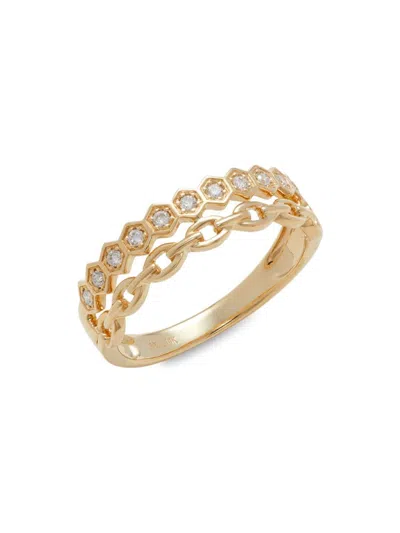 Saks Fifth Avenue Women's 14k Yellow Gold & 0.13 Tcw Diamond Double Strand Ring In Metallic