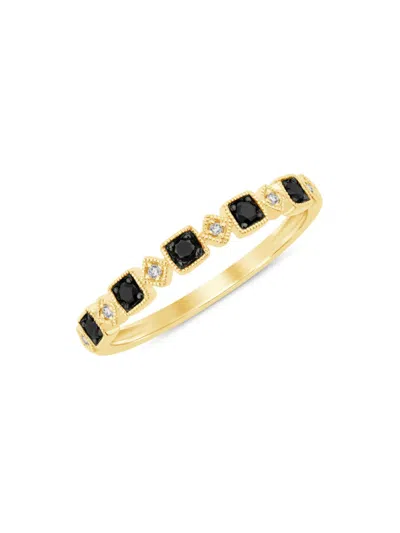 Saks Fifth Avenue Women's 14k Yellow Gold & 0.14 Tcw Black & White Diamond Milgrain Band Ring