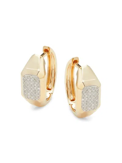 Saks Fifth Avenue Women's 14k Yellow Gold & 0.14 Tcw Pavé Diamond Huggie Earrings