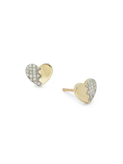 Saks Fifth Avenue Women's 14k Yellow Gold & 0.15 Tcw Diamond Heart Stud Earrings
