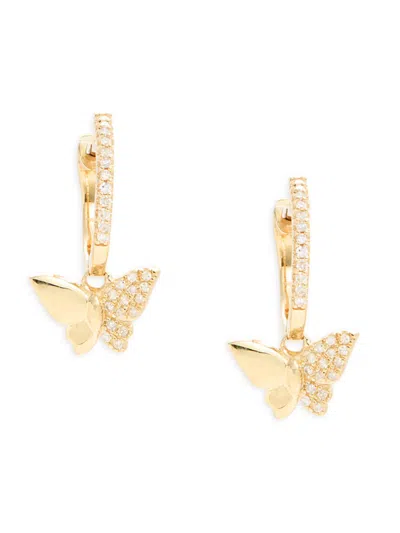Saks Fifth Avenue Women's 14k Yellow Gold & 0.150 Tcw Diamond Butterfly Drop Earrings