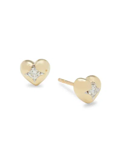Saks Fifth Avenue Women's 14k Yellow Gold & 0.18 Tcw Diamond Heart Stud Earrings