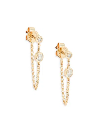 Saks Fifth Avenue Women's 14k Yellow Gold & 0.214 Tcw Diamond Chain Back Drop Earrings
