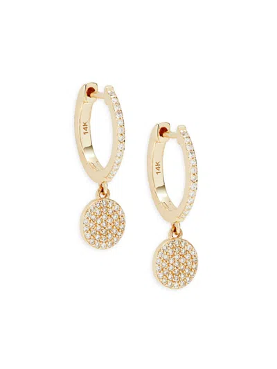 Saks Fifth Avenue Women's 14k Yellow Gold & 0.218 Tcw Diamond Disc Dangle Huggie Earrings