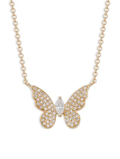 Saks Fifth Avenue Women's 14k Yellow Gold & 0.23 Tcw Diamond Butterfly Pendant Necklace/18"