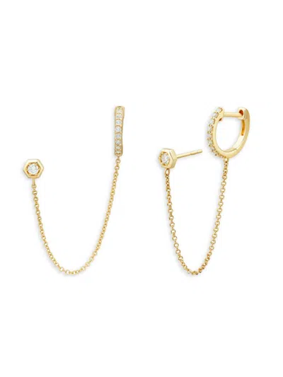 Saks Fifth Avenue Women's 14k Yellow Gold & 0.25 Tcw Diamond Double Piercingearrings