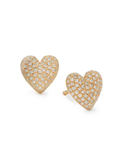 Saks Fifth Avenue Women's 14k Yellow Gold & 0.28 Tcw Pavé Diamond Heart Stud Earrings